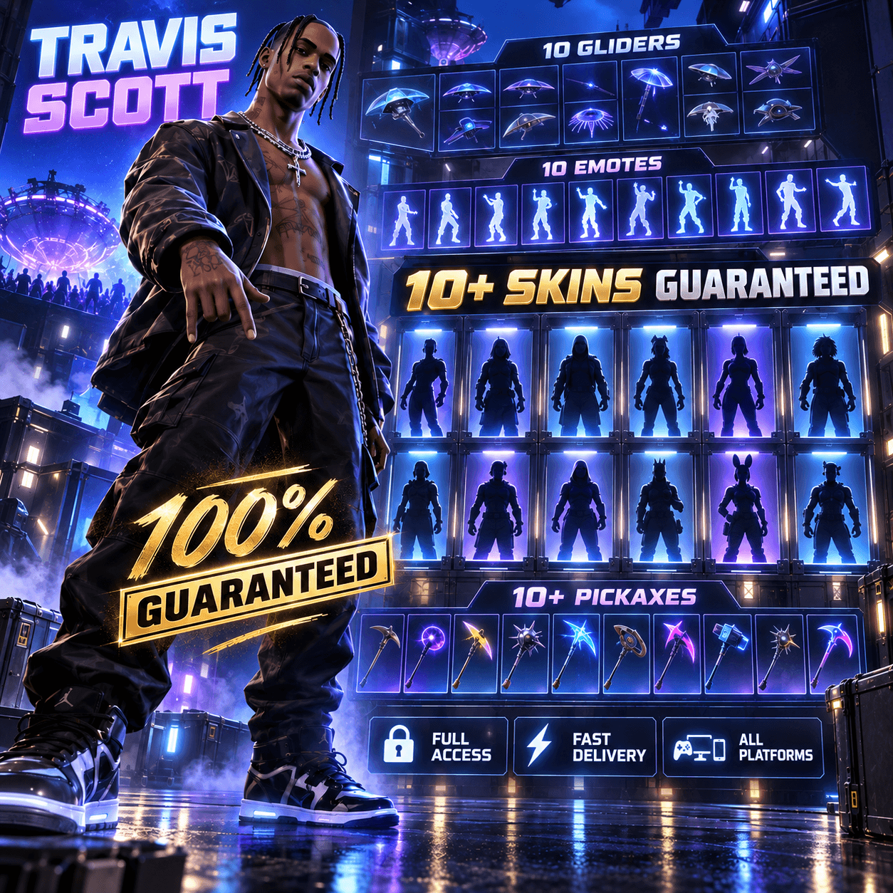 🔥 TRAVIS SCOTT 100% GUARANTEED | 10+ Skins Guaranteed | Fortnite Account | Full Access | ALL PLATFO